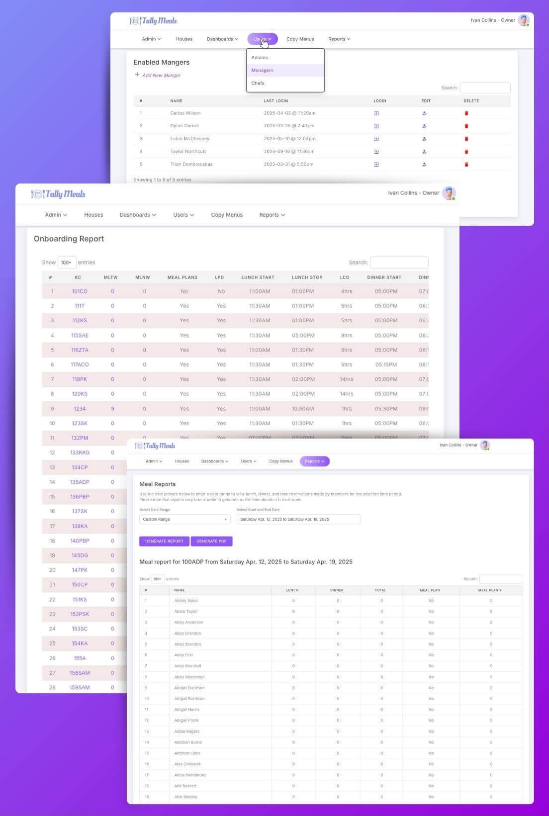 Chef Dashboard Interface